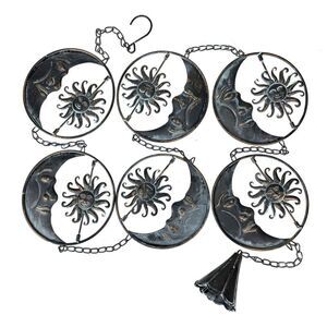 80-Inch Metal Rain Chain - 6 Celestial Crescent Moon & Suns, Verdigris Finish